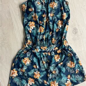 Tropical Floral Women's Jumpsuit in Navy and Orange